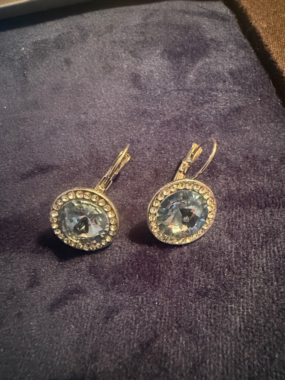Blue Crystal Halo Drop Earrings